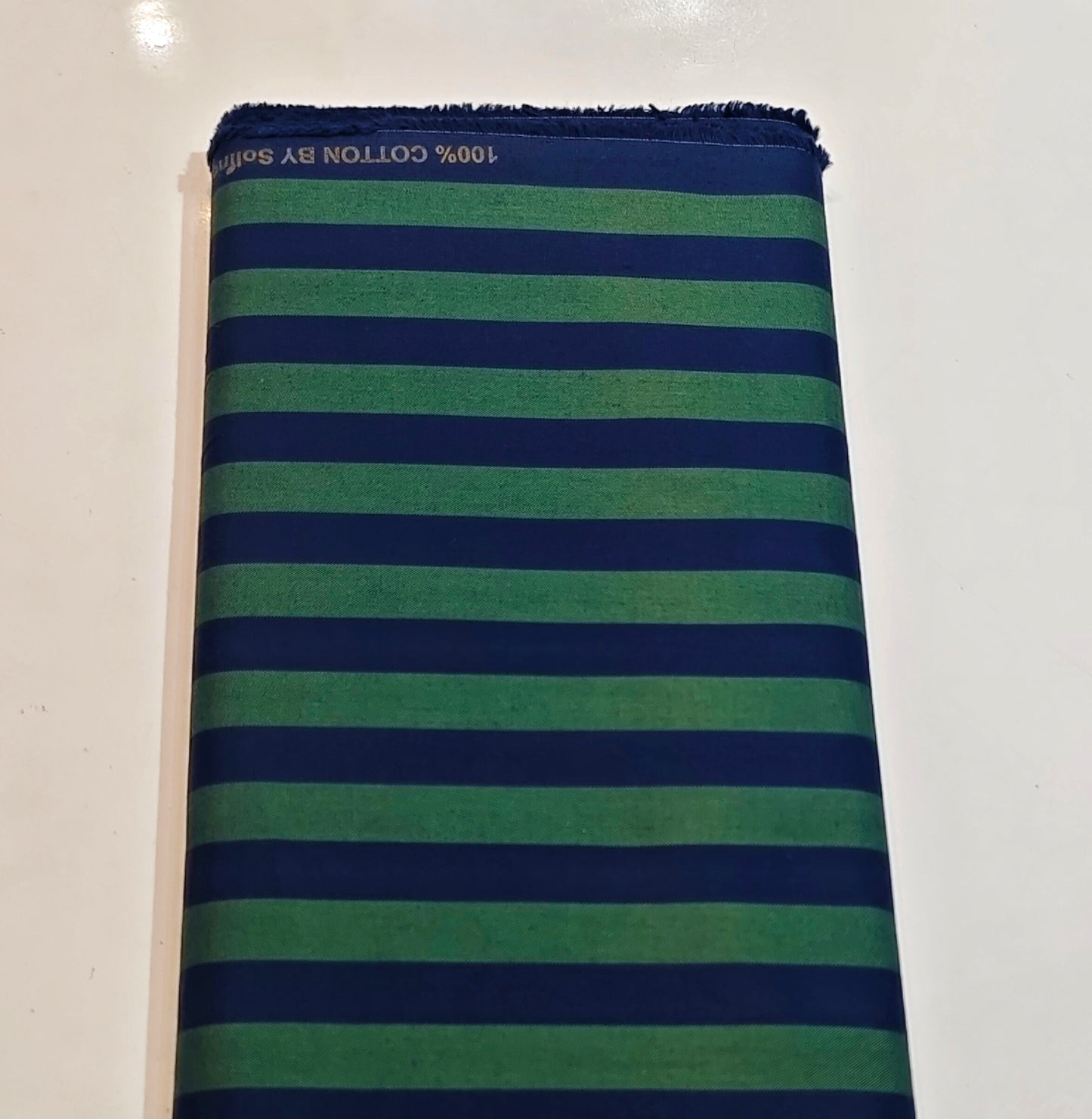 Solino Men's Giza Cotton Unstitched Shirting Fabric(Blue and Green Stripes).