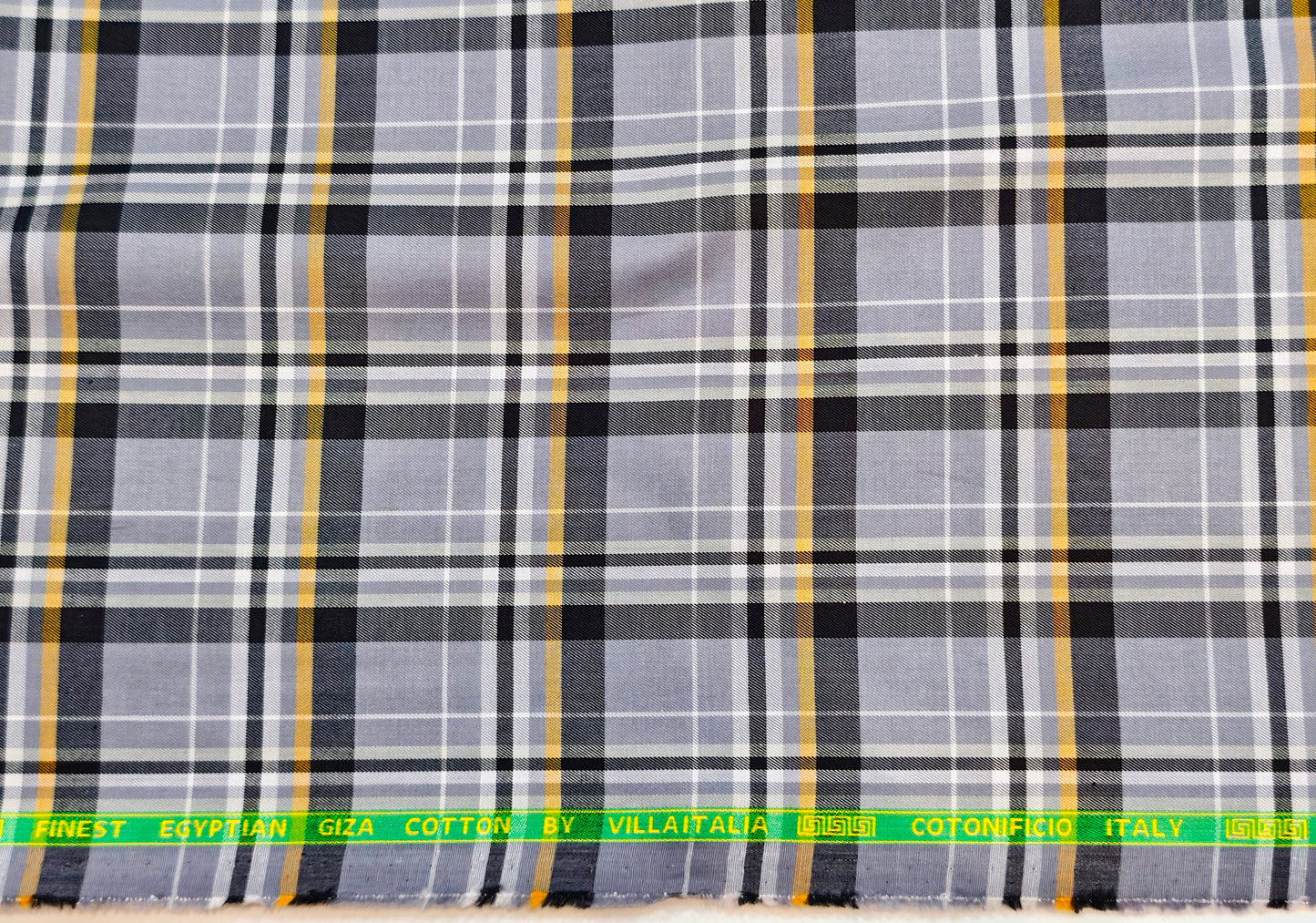 Cotonificio Men's Giza Cotton Check Shirting Fabric(Grey).