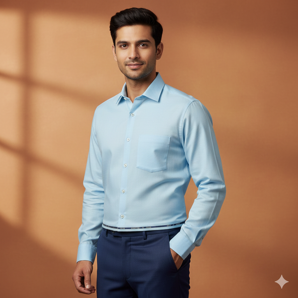 Shirt Fabric ManTire wrinkle Free PC Plain Fill a Fill Colour Columbia Blue