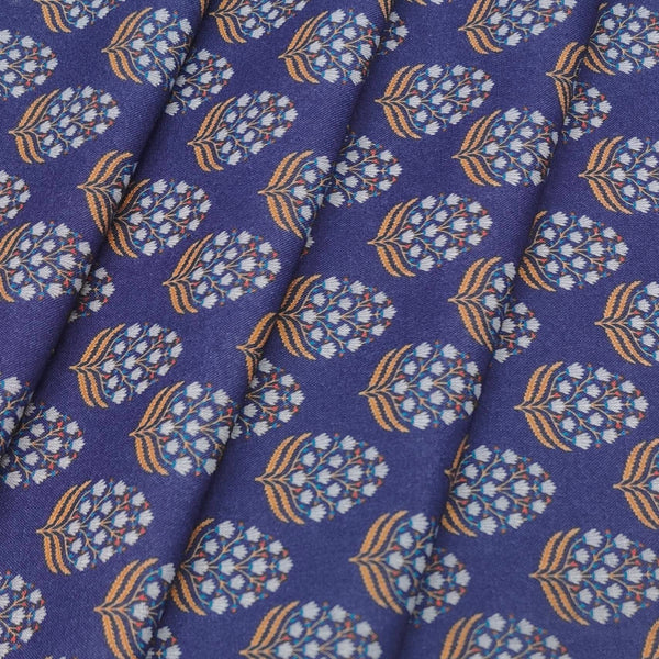 Shirt Fabric ManTire Polyester Viscose Digital Printed Color Navy Blue N White