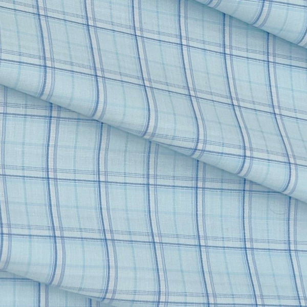 Shirt Fabric Arvind Cotton Blended Check Colour Iceberg Blue