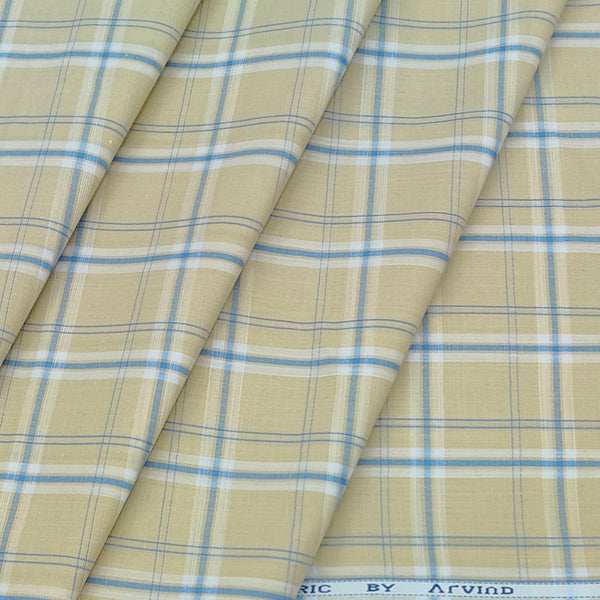 Shirt Fabric Arvind Cotton Blended Check Colour Blue N Light Brown