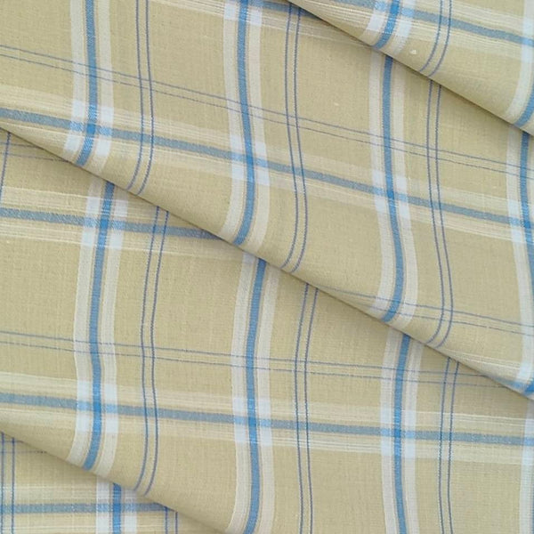 Shirt Fabric Arvind Cotton Blended Check Colour Blue N Light Brown