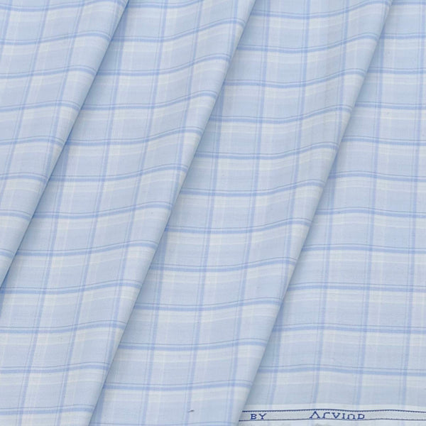 Shirt Fabric Arvind Cotton Blended Check Colour Light Blue