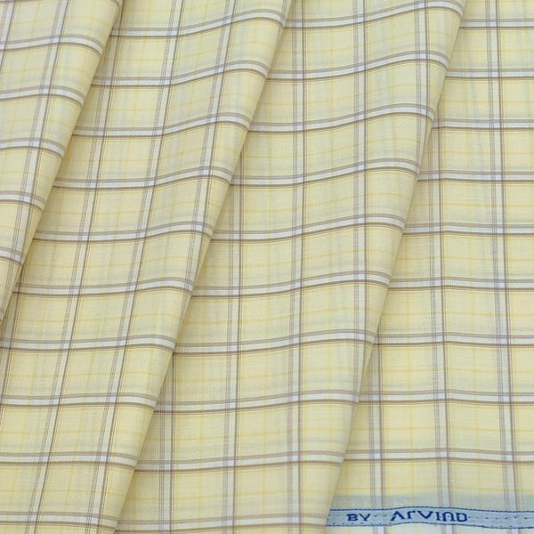 Shirt Fabric Arvind Cotton Blended Check Colour Beige N Cream Brown