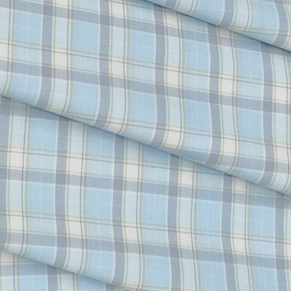 Shirt Fabric Arvind Cotton Blended Check Colour Sky Blue N Light Green