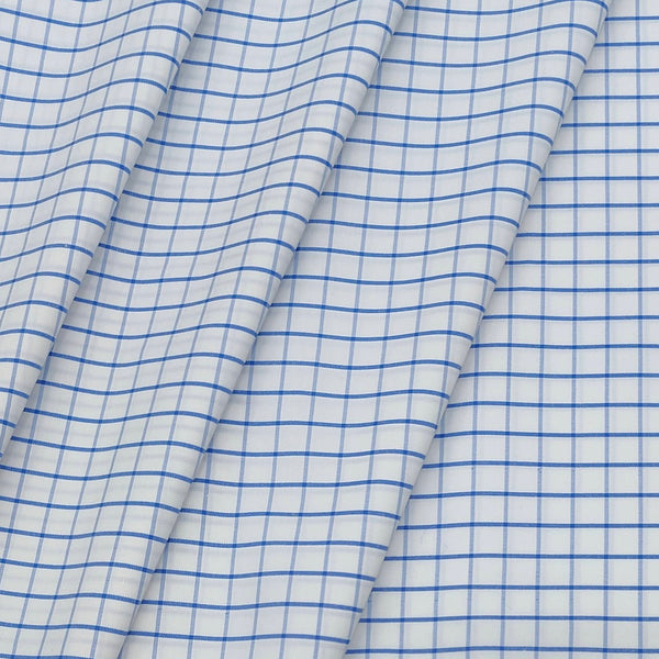 Shirt Fabric ManTire Poly Cotton Wrinkle Free Formal Small Check Colour White N Light Blue