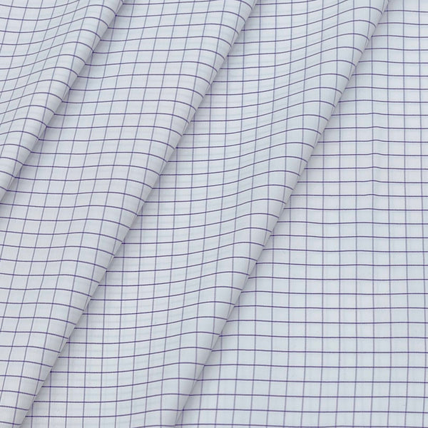 Shirt Fabric ManTire Poly Cotton Wrinkle Free Formal Small Check Colour White N Lavender