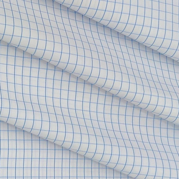 Shirt Fabric ManTire Poly Cotton Wrinkle Free Formal Small Check Colour Light Blue