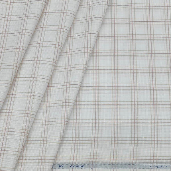 Shirt Fabric Arvind Cotton Blended Check Colour Light Brown N Off White