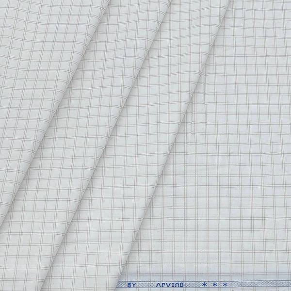 Shirt Fabric Arvind Cotton Blended Check Colour Light Brown N White