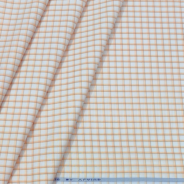 Shirt Fabric Arvind Cotton Blended Check Colour Light Orange,Brown