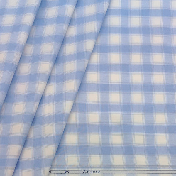 Shirt Fabric Arvind Cotton Blended Check Colour Blue N White