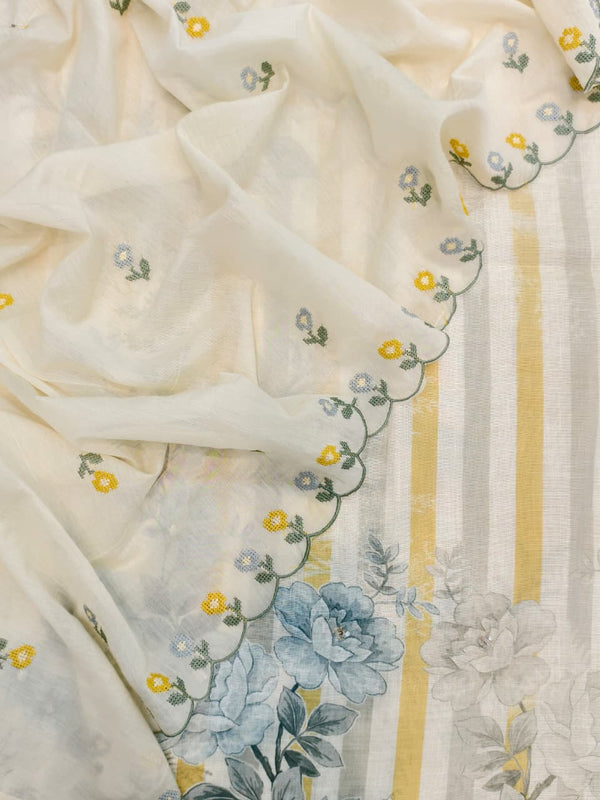 Premium Linen Unstitched Suit – Elegant Floral Collection