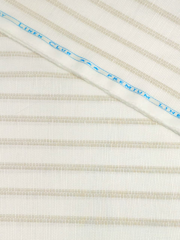 Linen Club (Aditya Birla Group) European Linen Striped Shirting And Kurta Fabric (Beige and White).