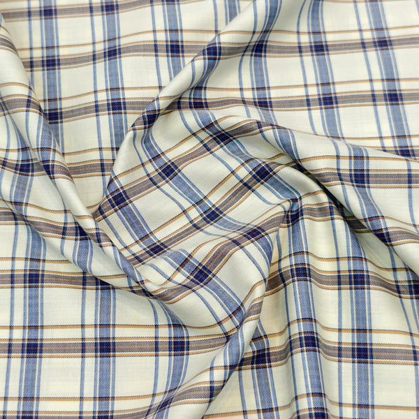 Soktas By Giza House Giza Cotton Checks Shirting Fabric (Cream and Blue).