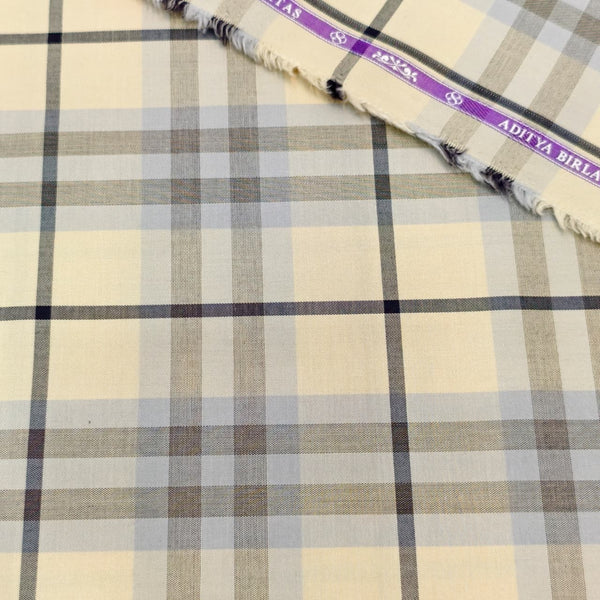 Soktas Giza Cotton Burberry Checks Shirting Fabric (Beige, Grey and Black)