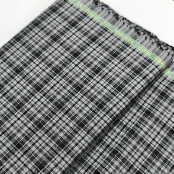 Cotonificio Italy Egyptian Giza Cotton Checks Shirting Fabric (Grey and Black)
