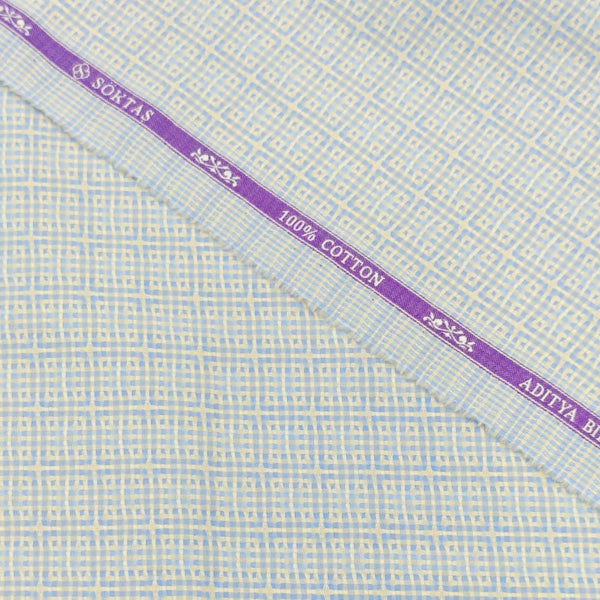 Soktas Giza Cotton Checks Shirting Fabric (Sky Blue).