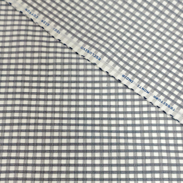 Tessitura Monti India Giza Cotton Checks Shirting Fabric (White and Grey).