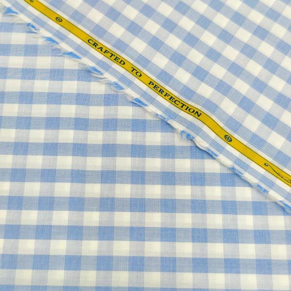Giza House By Soktas Giza Cotton Checks Shirting Fabric (Sky Blue)