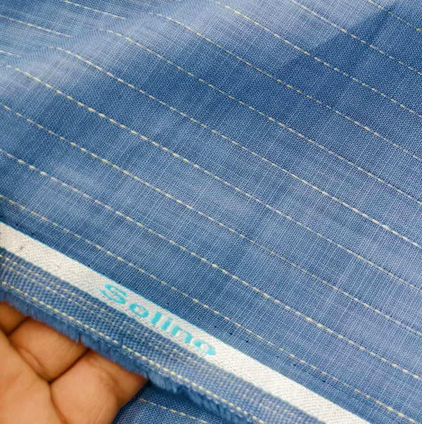 Solino 100% Cotton Striped Shirting and Kurta Fabric (Powder Blue).