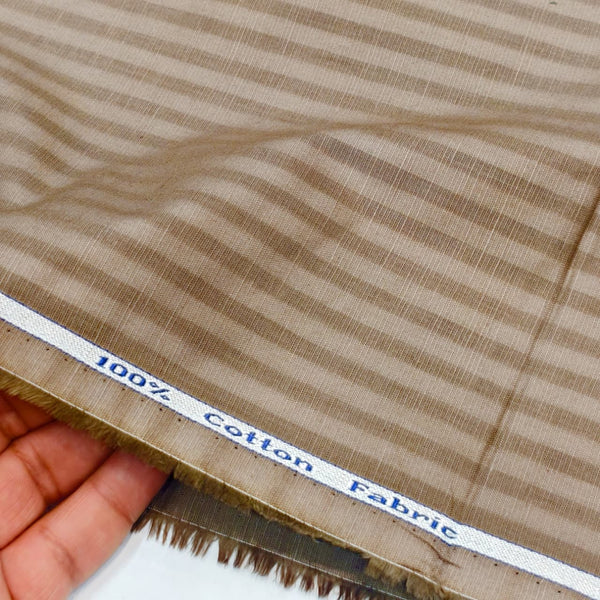 Solino 100% Cotton Striped Shirting and Kurta Fabric (Brown)