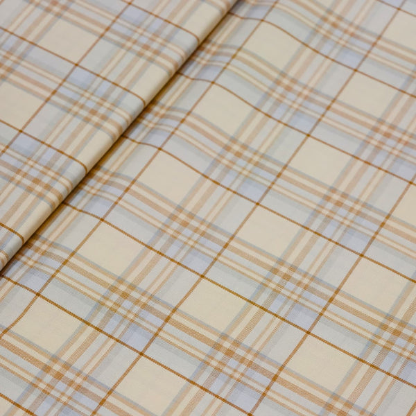 Soktas Giza Cotton Checks Shirting Fabric (Beige and Brown)