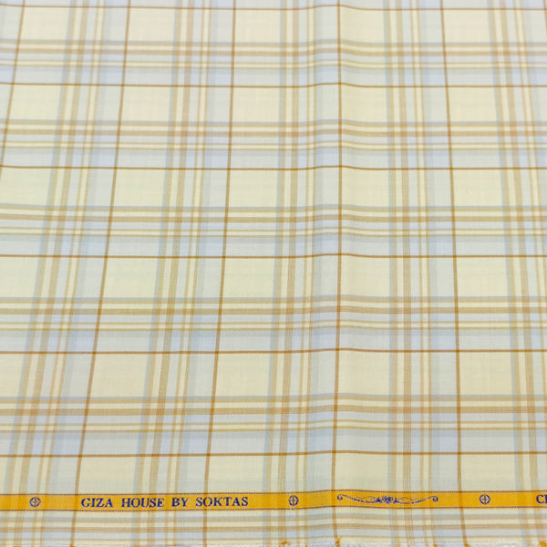 Soktas Giza Cotton Checks Shirting Fabric (Beige and Brown)