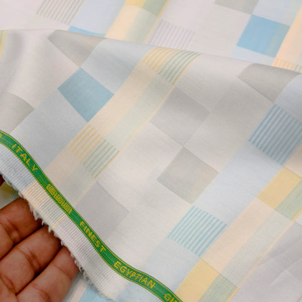 Cotonificio Italy Giza Cotton Jacquard Checks Shirting Fabric (Lemon, Aqua Blue)