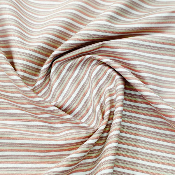 Soktas Giza Cotton Striped Shirting Fabric (Pink, Olive and Onion)