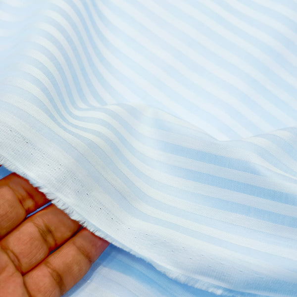 Solino 100% Cotton Striped Shirting Fabric (Sky Blue)