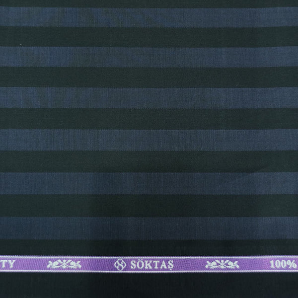 Soktas Giza Cotton Striped Shirting Fabric (Black and Navy)