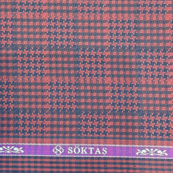 Soktas Giza Cotton Check Houndstooth Shirting Fabric (Pink and Blue)