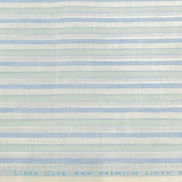 Linen Club (Aditya Birla Group) European Linen Striped Shirting and Kurta Fabric (Blue and Pista Green)