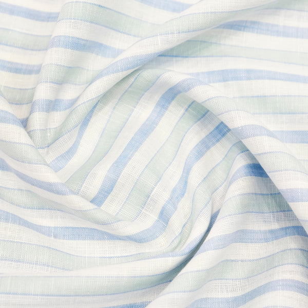Linen Club (Aditya Birla Group) European Linen Striped Shirting and Kurta Fabric (Blue and Pista Green)