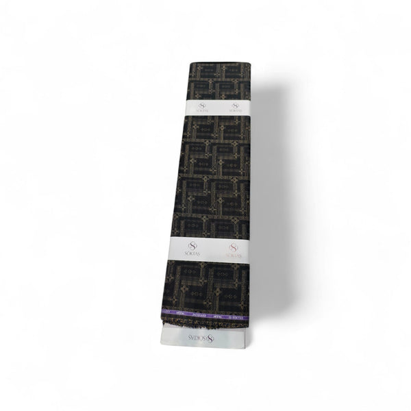 Soktas Giza Cotton Jacquard Louis Vuitton Pattern Shirting and Kurta Fabric (Black and Gold)