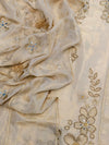 Elegant unstitched suit set in pure shimmer silk (Ivory).