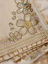 Elegant unstitched suit set in pure shimmer silk (Ivory).