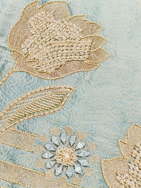 Pure Jacquard Silk with Exquisite Handwork Unstitched Suit Set( Aqua Green)