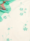 Beautifully Thread Crafted Pure Cotton Unstitched Suit Set(White & Sea Green).