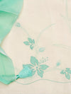 Beautifully Thread Crafted Pure Cotton Unstitched Suit Set(White & Sea Green).