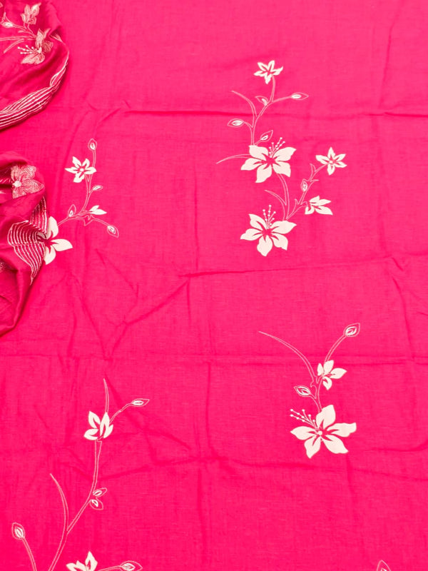 Beautifully Detailed Elegant Unstitched Cotton Suit Set in Hot Pink