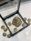 Artistic Lion Head Brooch with Floral Button Set