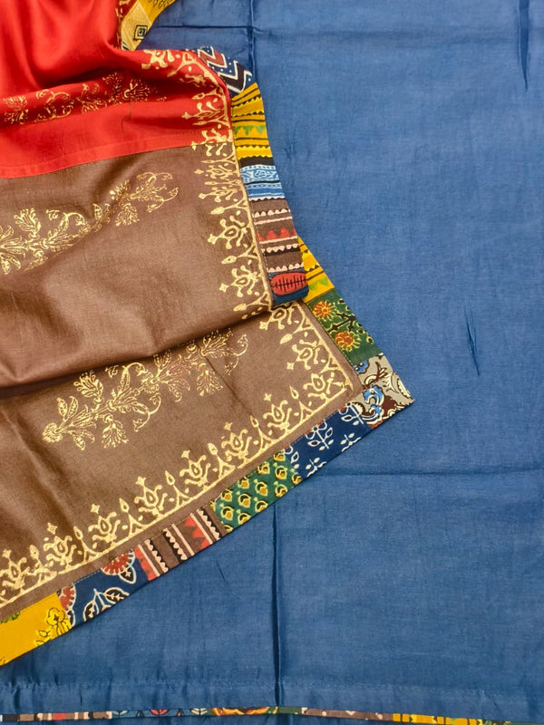 Elegant Pure Bhagalpuri Silk Unstitched Suit In Rich Navy.