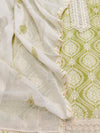 Pure Cotton Unstitched Suit Set in Lime and White