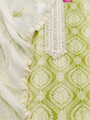 Pure Cotton Unstitched Suit Set in Lime and White
