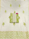 Pure Cotton Unstitched Suit Set in Lime and White