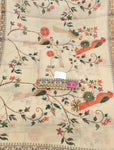 Elegant Shimmer Linen Unstitched Suit Set with Pure Silk Bottom with Printed Linen Dupatta(Ivory).)