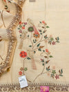 Elegant Shimmer Linen Unstitched Suit Set with Pure Silk Bottom with Printed Linen Dupatta(Ivory).)